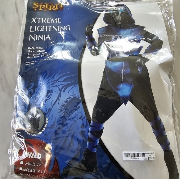 Spirit Halloween Ninja Costume Boys Blue Sz L 8-10 Full Set Jumpsuit Hood Mask - Picture 2 of 9